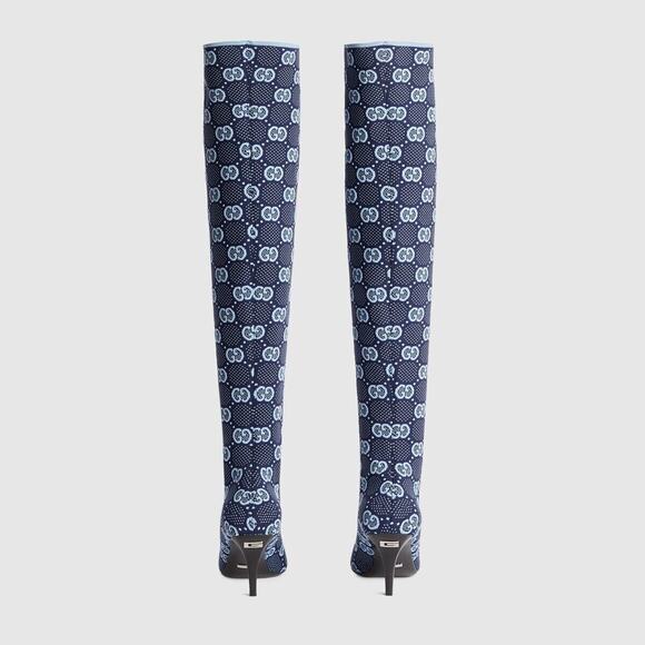 Gucci Knee High Boots 37/ US 7 GG Supreme Blue Knit Socks Pull On NIB - Picture 4 of 13